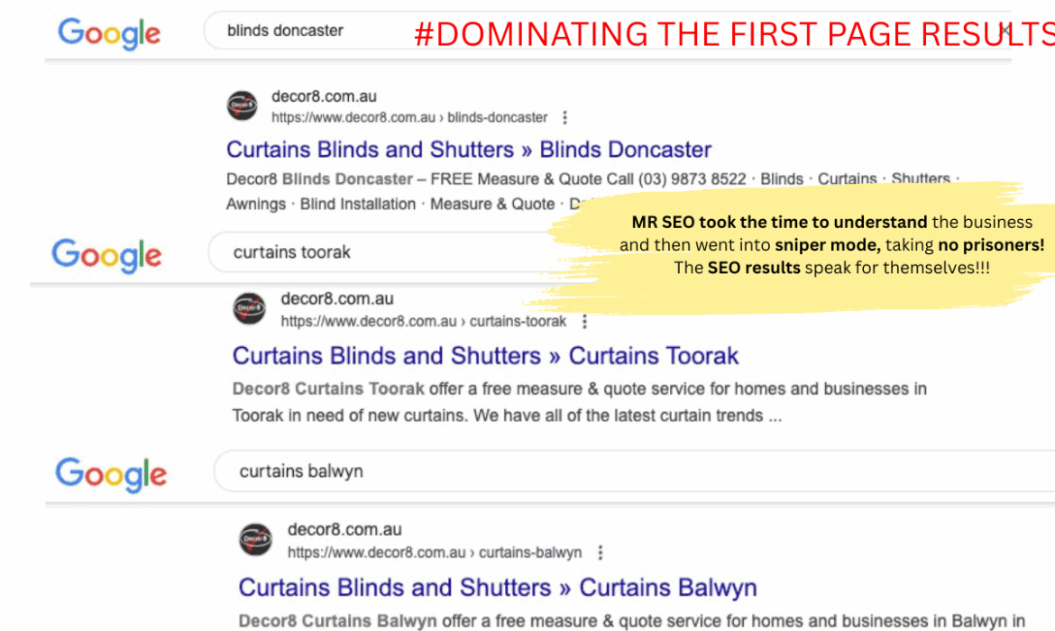 How Mr SEO Helped Decor8 Blinds Dominate Google and Make More Profit